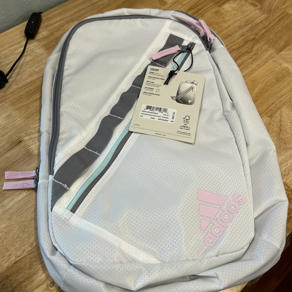 Adidas Prime Sling Backpack White Grey Orchid Fusion Purple Bag 5156602 - Picture 2 of 8